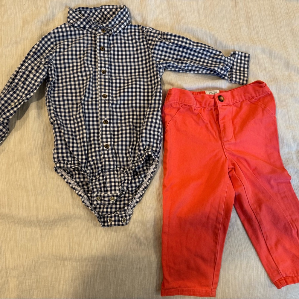 Carter's Special Occasion Coral Pants and Checkered bodysuit